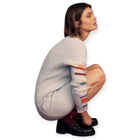 Anthropologie Daily Practice Ribbed Cozy Warm Grey Stripe Sweaterdress S NWT - Picture 2 of 16